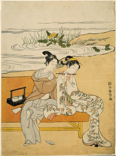Lovers Playing the Same Flute (parody of Xuanzong and Yang Guifei) by Suzuki Harunobu