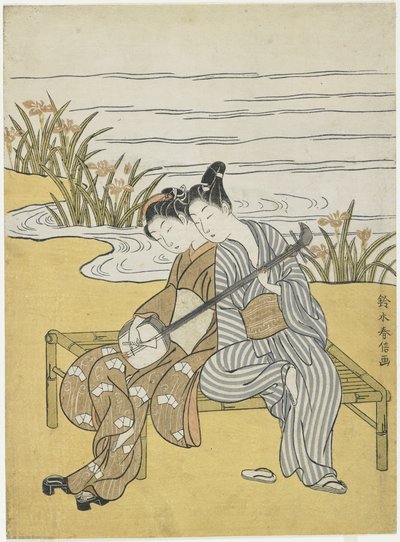 Lovers Playing the Same Shamisen as a Mitate of Emperor Xuanzong and Yang Guifei by Suzuki Harunobu