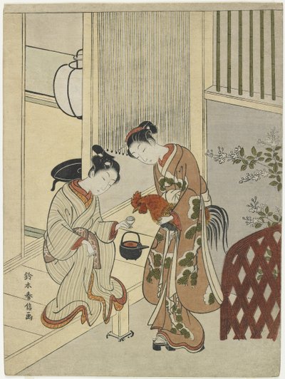 Lovers Plying a Rooster with Sake by Suzuki Harunobu