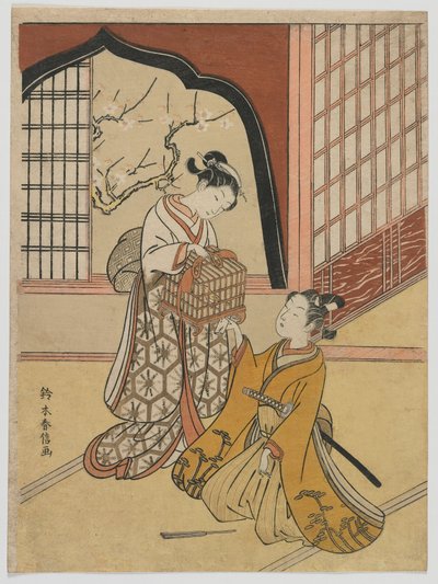 Lovers with a Bird Cage, Edo period by Suzuki Harunobu