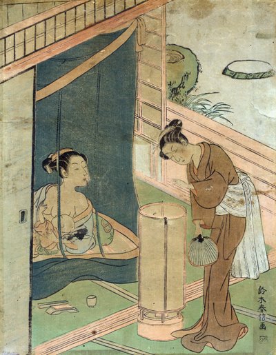 Mother and Child Behind Mosquito Netting by Harunobu Suzuki by Suzuki Harunobu