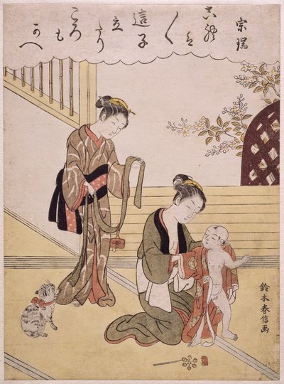 A Mother Dressing Her Young Son in a Kimono by Suzuki Harunobu