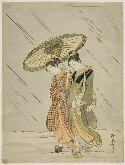 Snow on the Way Back from the Public Bath by Suzuki Harunobu