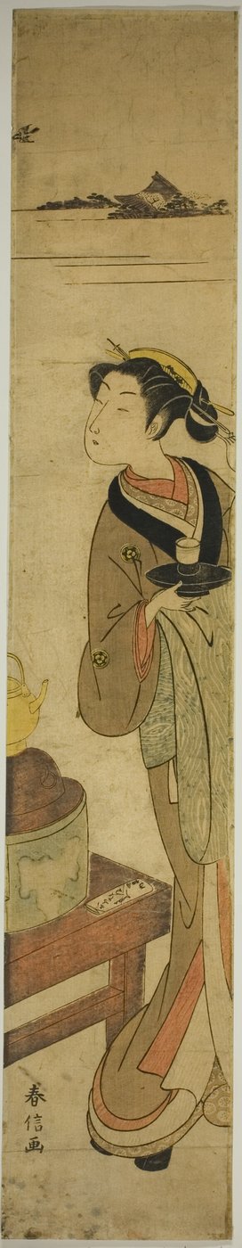 The Waitress Osen of the Kagiya Teahouse Carrying a Cup of Tea by Suzuki Harunobu