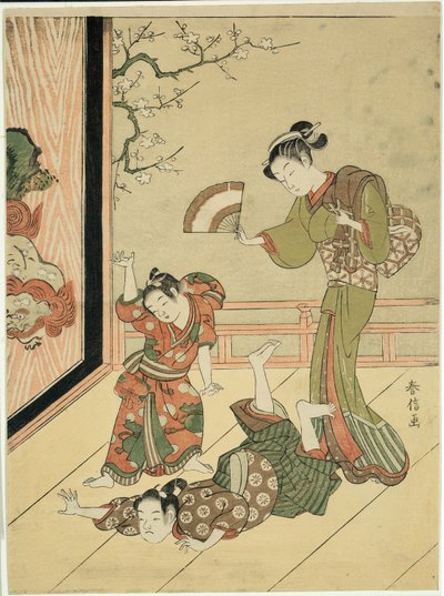 The Wrestling Match (parody of Ushikawamaru and Benkei) by Suzuki Harunobu