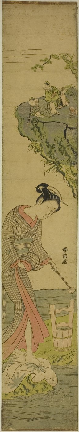 Two Sages Gazing at a Beauty Treading Cloth (parody of Kume Sennin) by Suzuki Harunobu