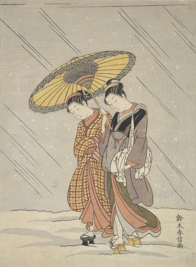 Two Women in a Storm, 1764-72 by Suzuki Harunobu