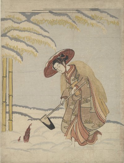 Woman Digging Bamboo Shoots in the Snow, or Parody of Meng Zong Moso, from Twenty-Four Paragons of Filial Piety by Suzuki Harunobu