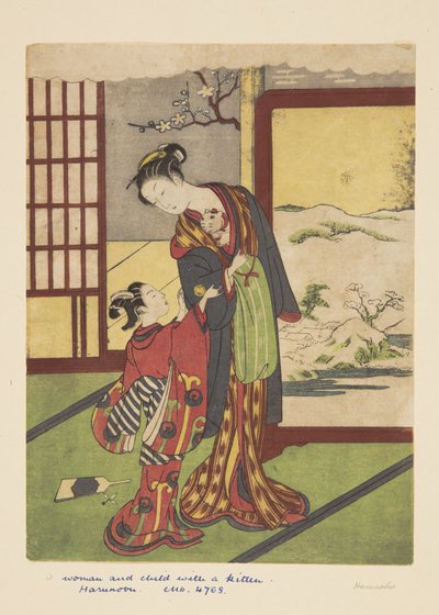 Woman and Child with Kitten by Suzuki Harunobu