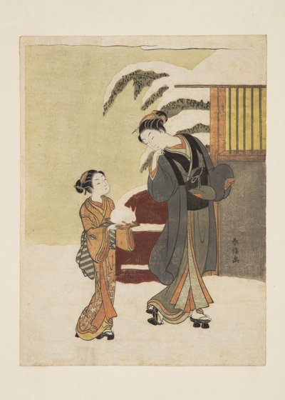 Young Woman Admiring a Snow Rabbit by Suzuki Harunobu