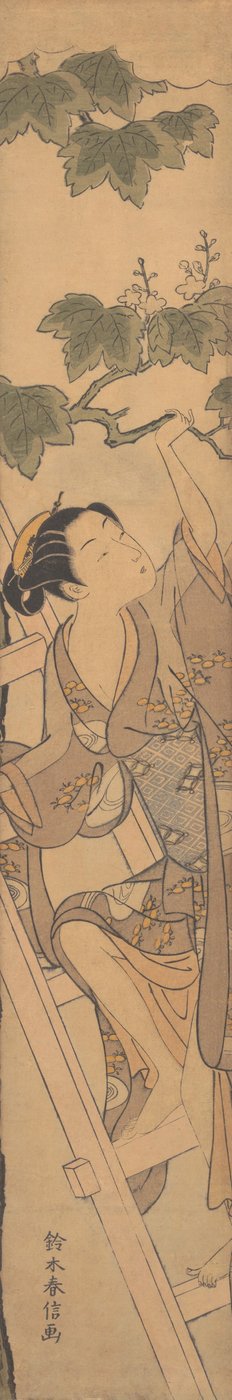 Young Woman Climbing a Ladder by Suzuki Harunobu