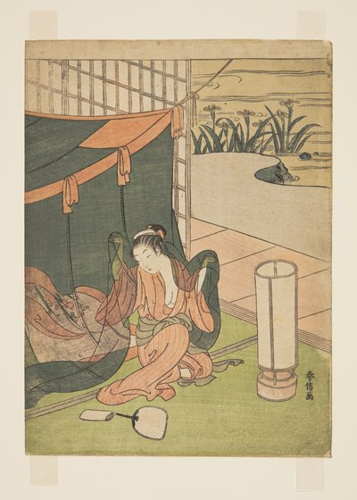 Young Woman Emerging from Mosquito Net by Suzuki Harunobu