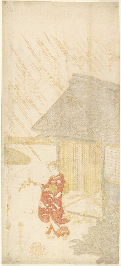 Young Woman Holding a Kerria Branch by Suzuki Harunobu
