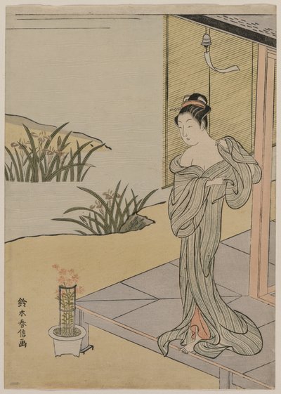 Young Woman Looking at a Pot of Pinks by Suzuki Harunobu