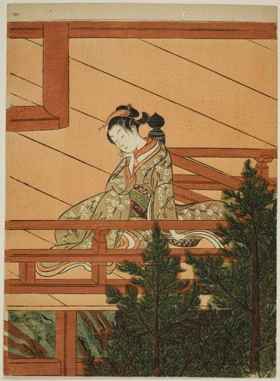 Young Woman Seated on the Balcony of Kiyomizu Temple by Suzuki Harunobu