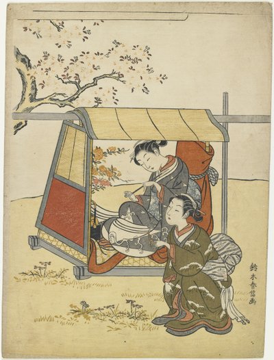 Young Woman Viewing Cherry Blossoms as a Mitate of Lady Nakanokimi by Suzuki Harunobu