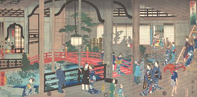The Interior of the Gankiro Tea House in Yokohama, April 1861 by Suzuki Hiroshige
