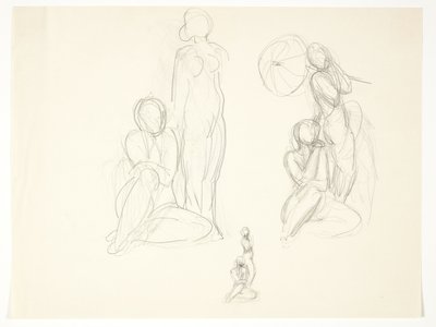 Study Sheet with Three Drafts for a Group with Standing and Sitting Woman by Svend Rathsack