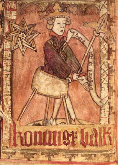 The King dispensing justice, from the National Law Codes of Magnus Eriksson (1319-64) c.1450 by Swedish School