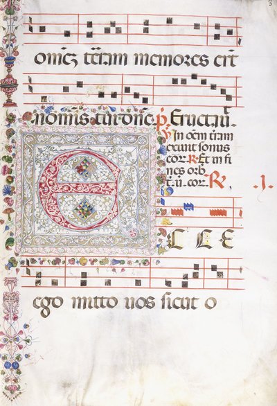 A large decorated initial "E" by Swiss School