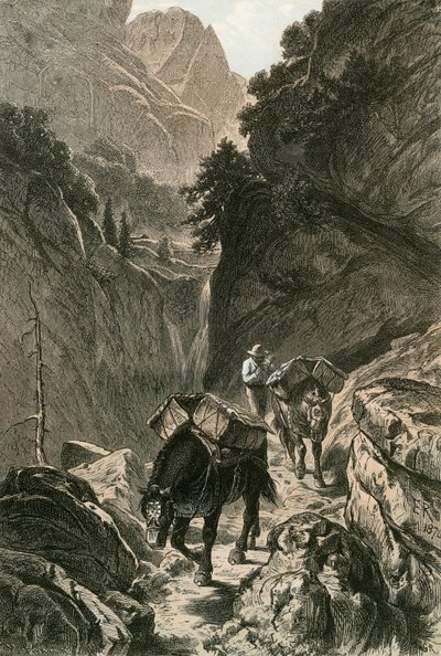Packhorses traversing a Mountain Pass by Swiss School