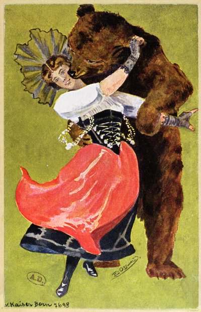 Postcard from Bern Depicting a Woman and a Bear, c.1900 by Swiss School