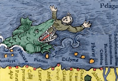 Sea Monster eating a human, illustration from 