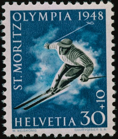 Stamp Commemorating the 1948 Winter Olympics by Swiss School