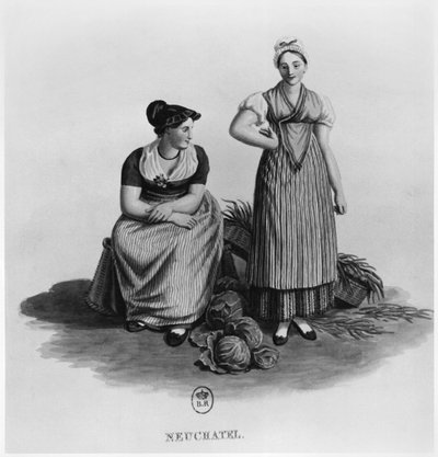 Swiss Women in Traditional Costume from the Canton of Neuchatel by Swiss School