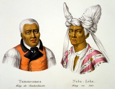 Tammeamea, King of the Sandwich Islands, in European dress with Naba-Leba, King of Solor, in native head-dress & European dress, from Ethnological Study of Various Racial Types from Various Continents by Swiss School