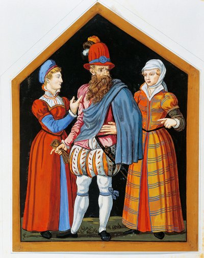 Two Prostitutes and the Pimp, Anonymous Painting of the 16th Century by Swiss School