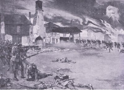 Street Fighting on the Franco-German Frontier: A French Attack on the Prussian Guard, from History of the Great War Vol 3 published by Waverley Book Co Limited, c.1920 by Sydney Adamson