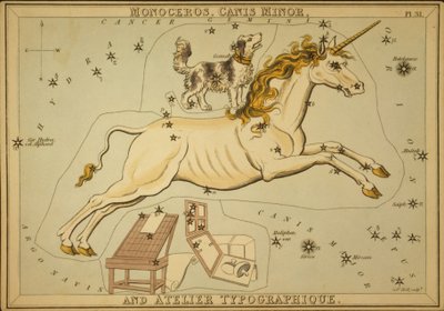Monoceros, Canis Minor, and Atelier Typographique, Illustration from 
