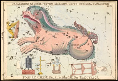 Psalterium Georgii, Fluvius Eridanus, Cetus, Officina Sculptories, Fornax Chemica and Machina Electrica, c.1825 by Sydney Hall
