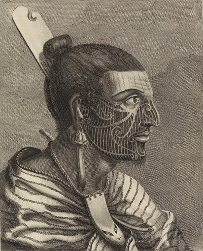 Head of a New Zealander with a comb in his hair by Sydney Parkinson