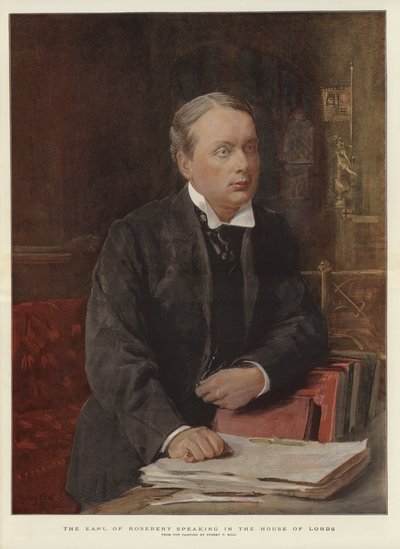 The Earl of Rosebery speaking in the House of Lords by Sydney Prior (after) Hall