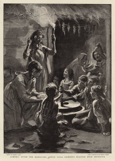 Armenia After the Massacres, Yoruk Girls Grinding Bulgoor Near Devrishia by Sydney Prior Hall