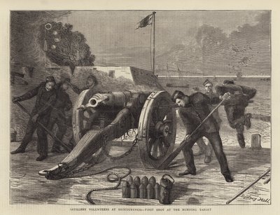 Artillery Volunteers at Shoeburyness, First Shot at the Running Target by Sydney Prior Hall