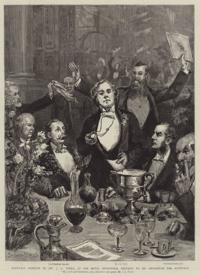 Farewell Banquet to Mr J L Toole, at the Hotel Metropole, Previous to His Departure for Australia by Sydney Prior Hall