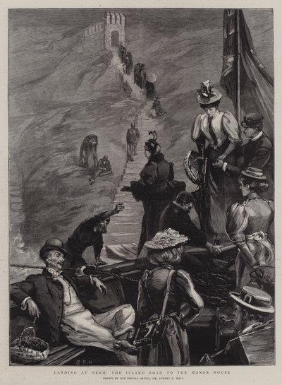 Landing at Herm, the Island Road to the Manor House by Sydney Prior Hall