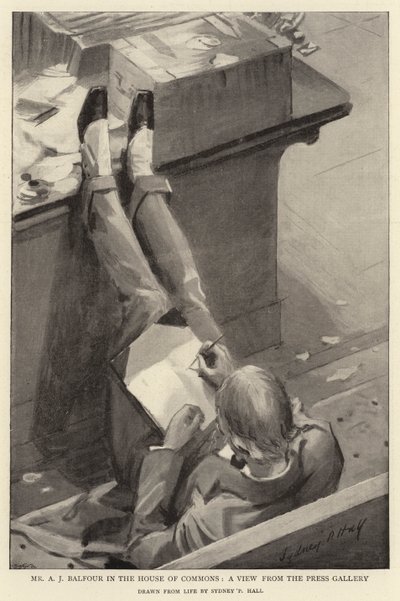 Mr A J Balfour in the House of Commons, a View from the Press Gallery by Sydney Prior Hall