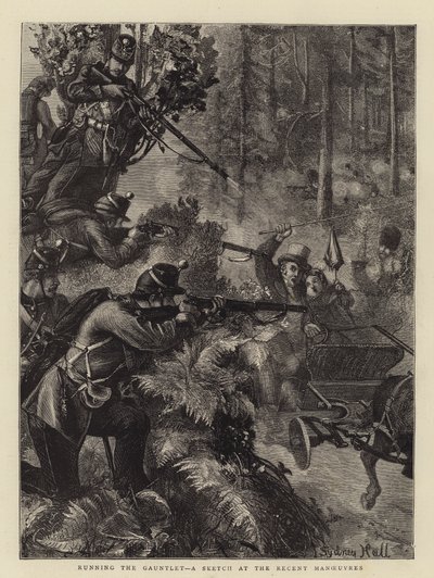 Running the Gauntlet, a Sketch at the Recent Manoeuvres by Sydney Prior Hall