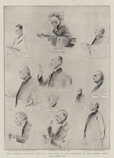 The Church Congress, Portrait Sketches at the Meetings in the Albert Hall by Sydney Prior Hall