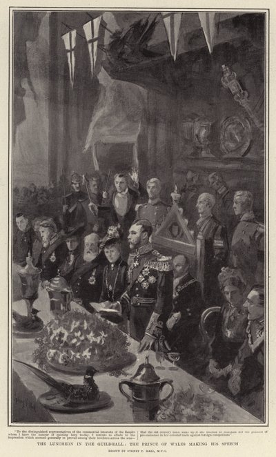 The Luncheon in the Guildhall, the Prince of Wales making his Speech by Sydney Prior Hall