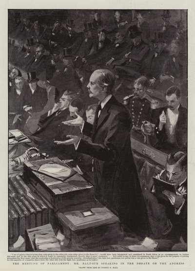 The Meeting of Parliament, Mr Balfour speaking in the Debate on the Address by Sydney Prior Hall