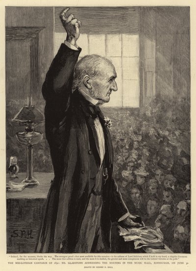 The Mid-Lothian Campaign of 1892, Mr Gladstone addressing the Meeting in the Music Hall, Edinburgh, on 30 June by Sydney Prior Hall