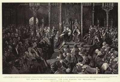 The Opening of Parliament, the King signing the Declaration by Sydney Prior Hall