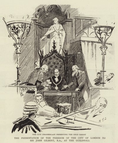 The Presentation of the Freedom of the City of London to Sir John Gilbert, RA, at the Guildhall by Sydney Prior Hall
