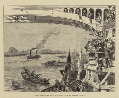 The University Boat Race, Sketch at Barnes Bridge by Sydney Prior Hall