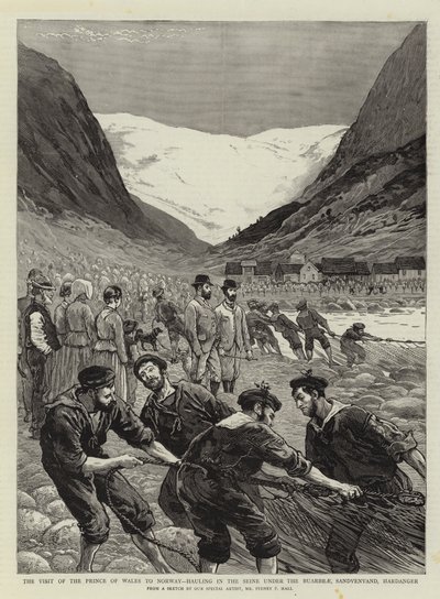 The Visit of the Prince of Wales to Norway, Hauling in the Seine under the Buarbrae, Sandvenvand, Hardanger by Sydney Prior Hall